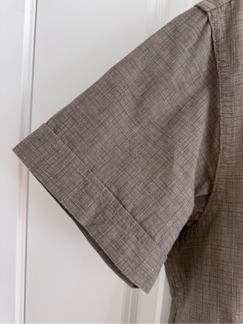 3sixteen Short-Sleeve Button-Down Textured Shirt in Taupe Brown - Picture 6 of 14